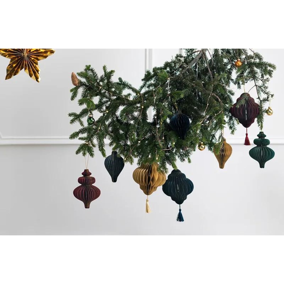 Bombka papierowa honeycomb Sopelek, burgund, 10x15 cm