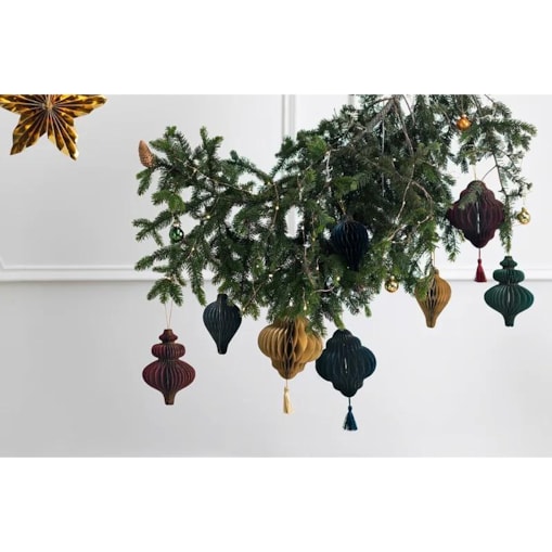 Bombka papierowa honeycomb Sopelek, burgund, 10x15 cm