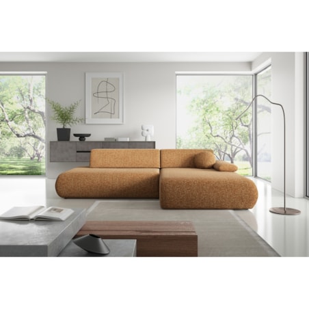 Narożnik rozkładany PENTI z pojemnikiem na pościel, prawy, pomarańczowy