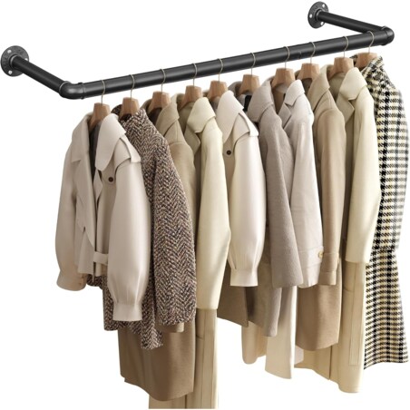 INDUSTRIALNY WIESZAK DRĄŻEK ŚCIENNY NA UBRANIA - CZARNY