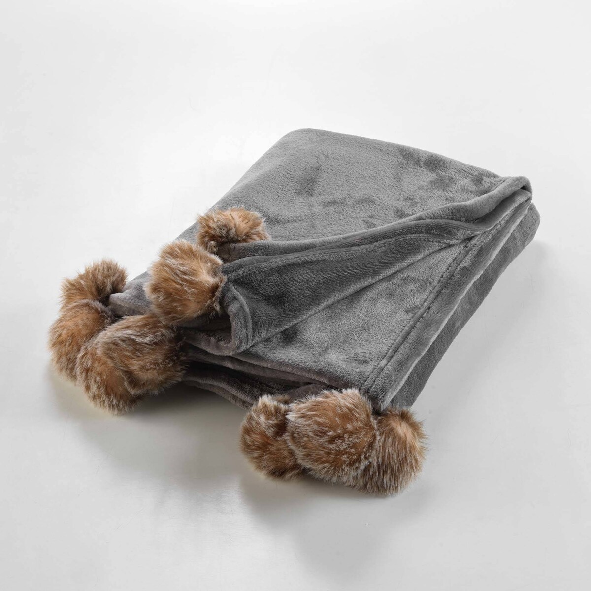 Miękki koc futrzak SNOWY z pomponami, 125 x 150 cm