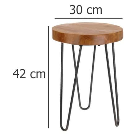 Drewniany stołek, taboret z metalowymi nogami, industrial, natural style