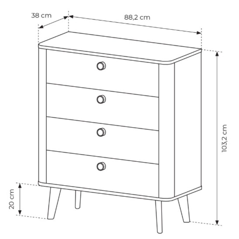 Komoda mała 88 KIKI na drewnianych nogach 4S