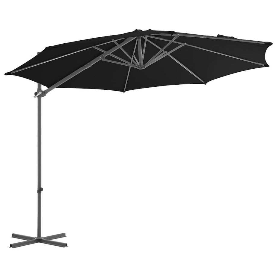 vidaXL Parasol wiszący ze stalowym słupkiem, 300 cm, czarny