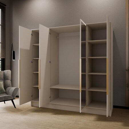 Szafa 200 gładka LUSO z lustrem i złotymi uchwytami, kaszmirowa