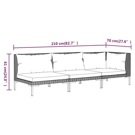 vidaXL 3-cz. ogrodowy zestaw wypoczynkowy, ciemnoszary rattan PE
