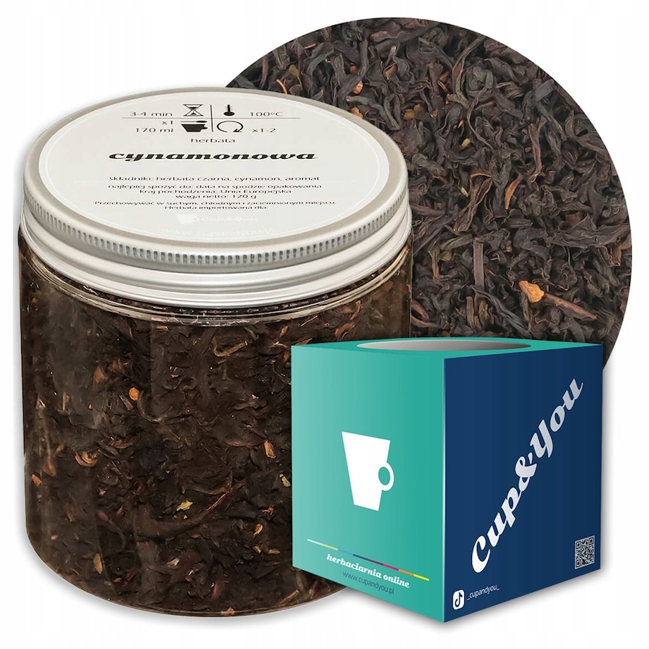 Herbata czarna sypana CYNAMONOWA o smaku rozgrzewającego cynamonu PREMIUM - herbata liściasta sypana mieszanka napar susz - gotowa na prezent upominek