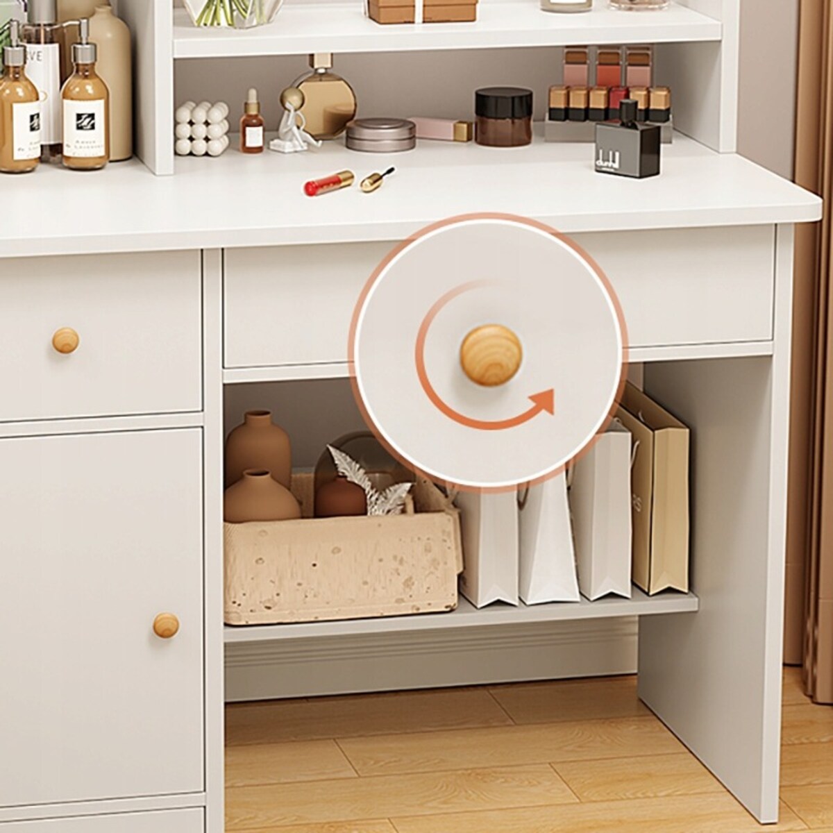 Toaletka z lustrem z szufladami biała do makijażu glamour styl skandynawski