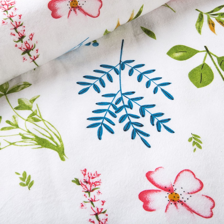 Pościel flanelowa 220x200 Lanira biała w kolorowe kwiaty, Flanelove