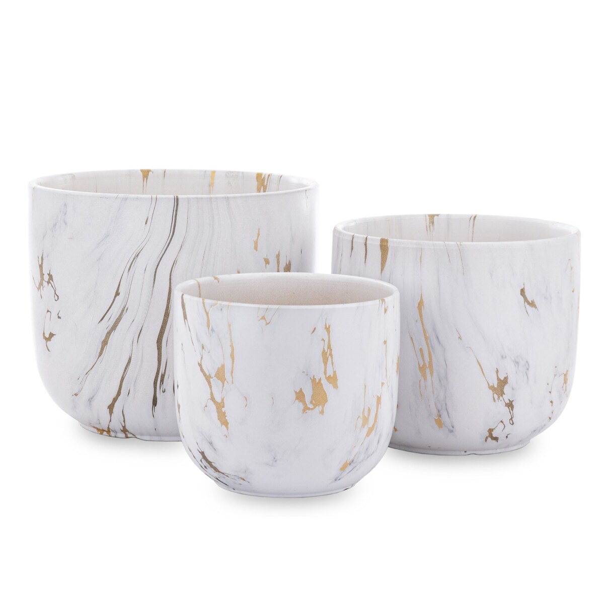 Osłonka 3 szt. ceramiczna biało-złota 20,5x24 i 17,5x20 cm MOSAICA