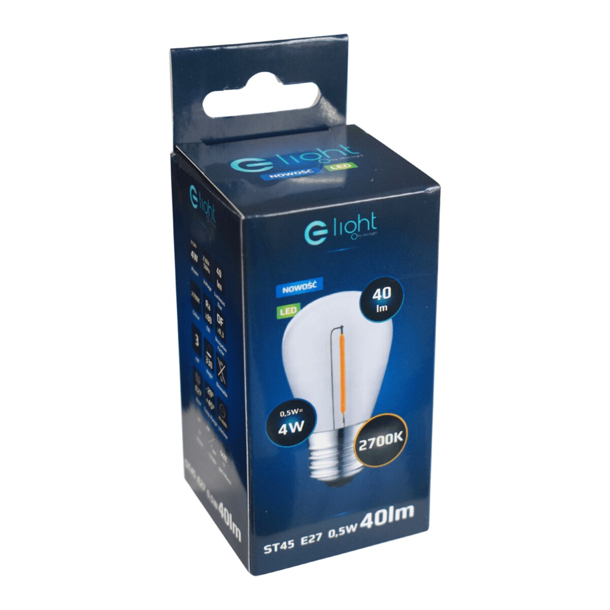 Żarówka filamentowa E27 LED 0,5W dekoracyjna 2700K biała ciepła, Eko-light