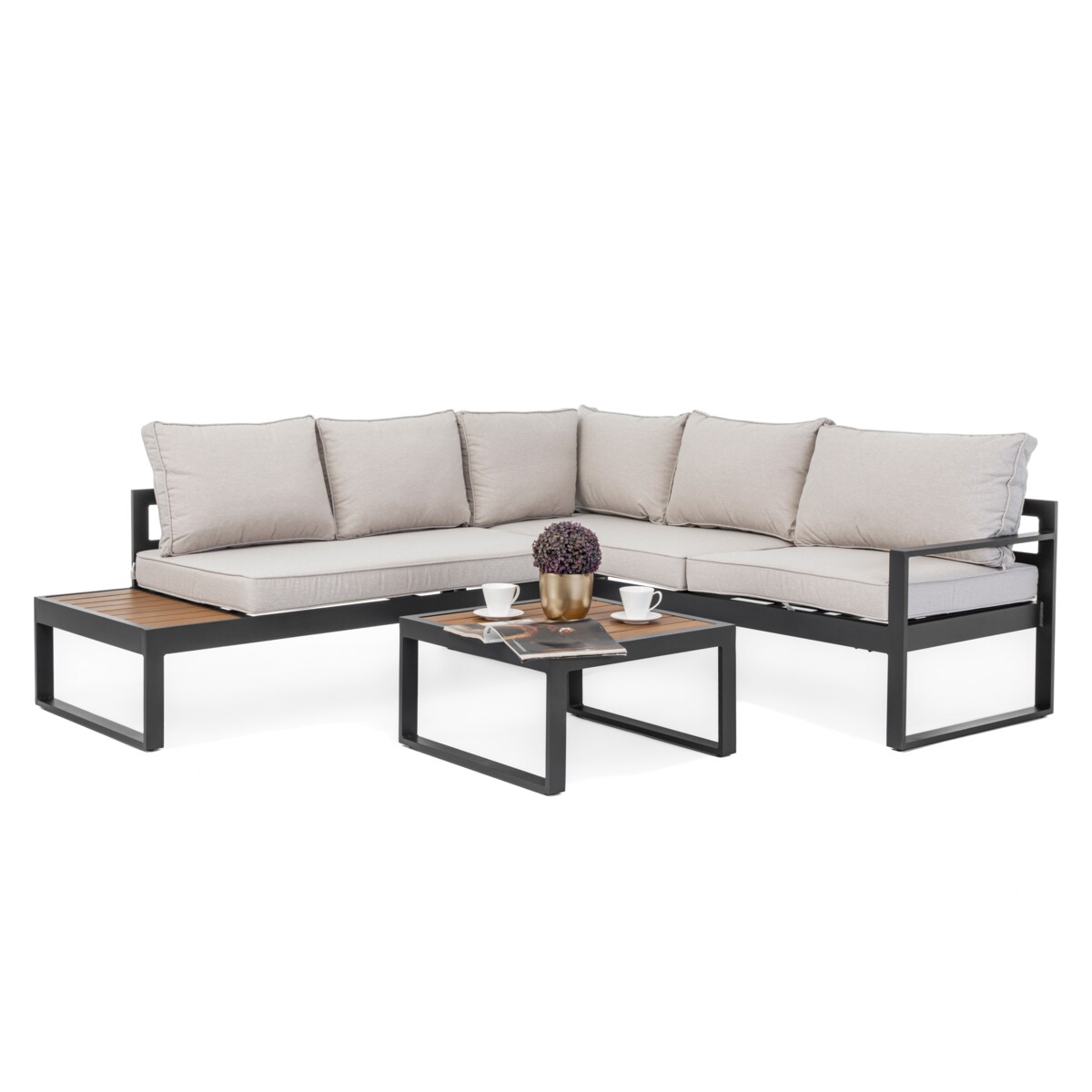 MEBLE OGRODOWE ALUMINIOWE NAROŻNIK NICEA BEŻOWO GRAFITOWA LEWA