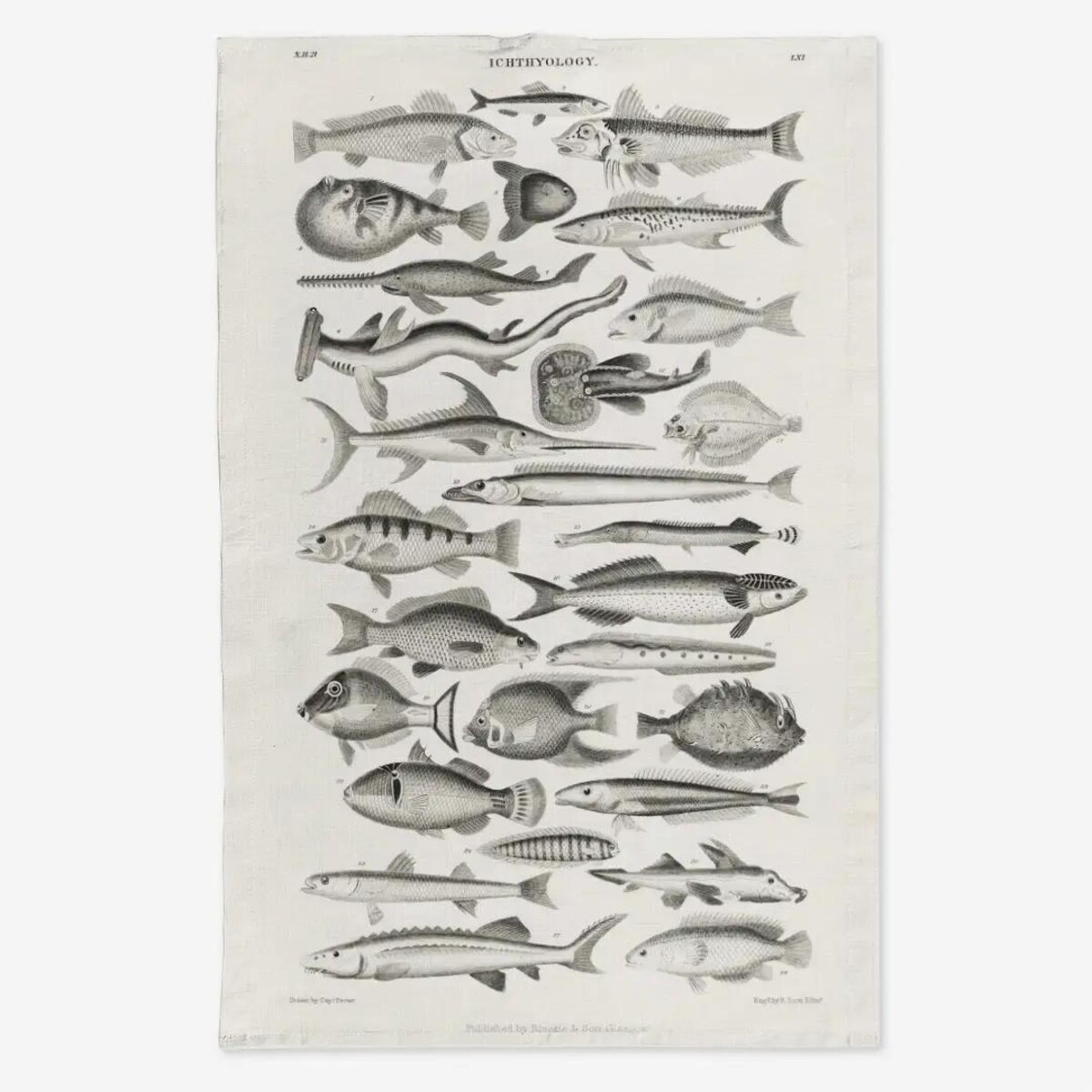 Lniany ręcznik kuchenny - czarno-białe ryby 2