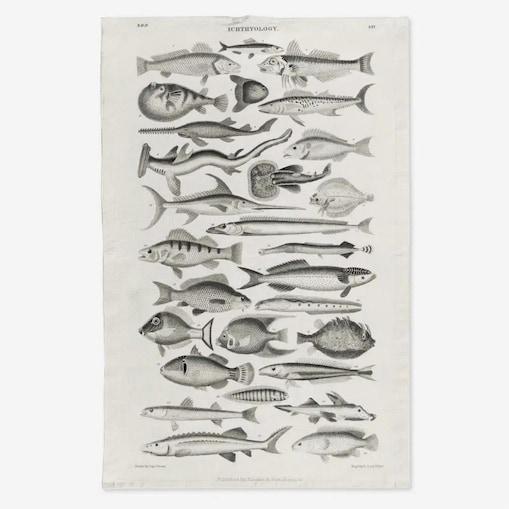 Lniany ręcznik kuchenny - czarno-białe ryby 2