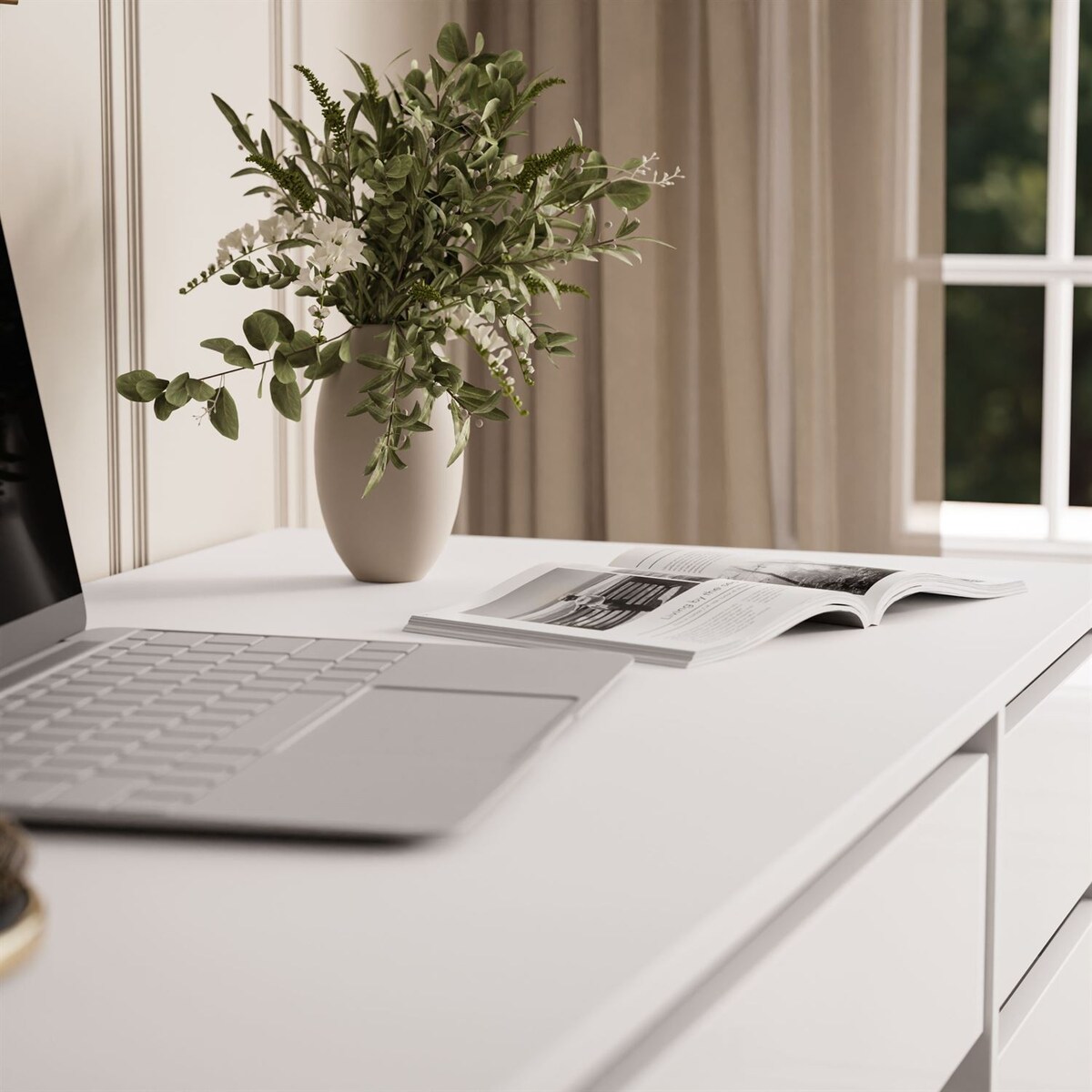 Biurko MADA GLOSS z szufladami biały połysk