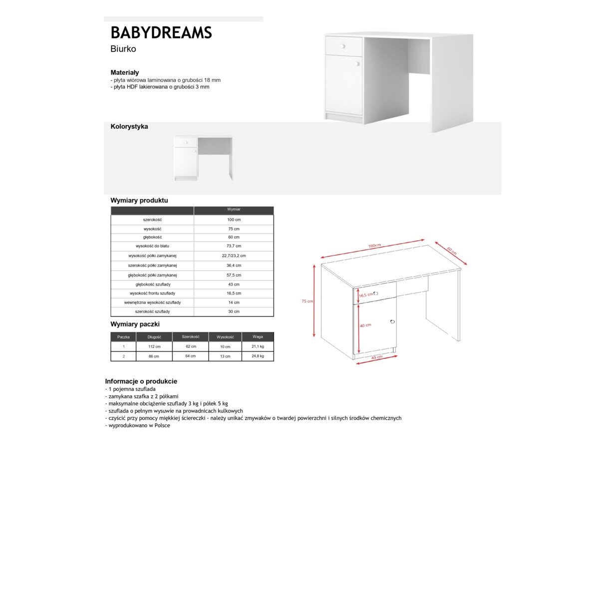 Biurko babydreams białe