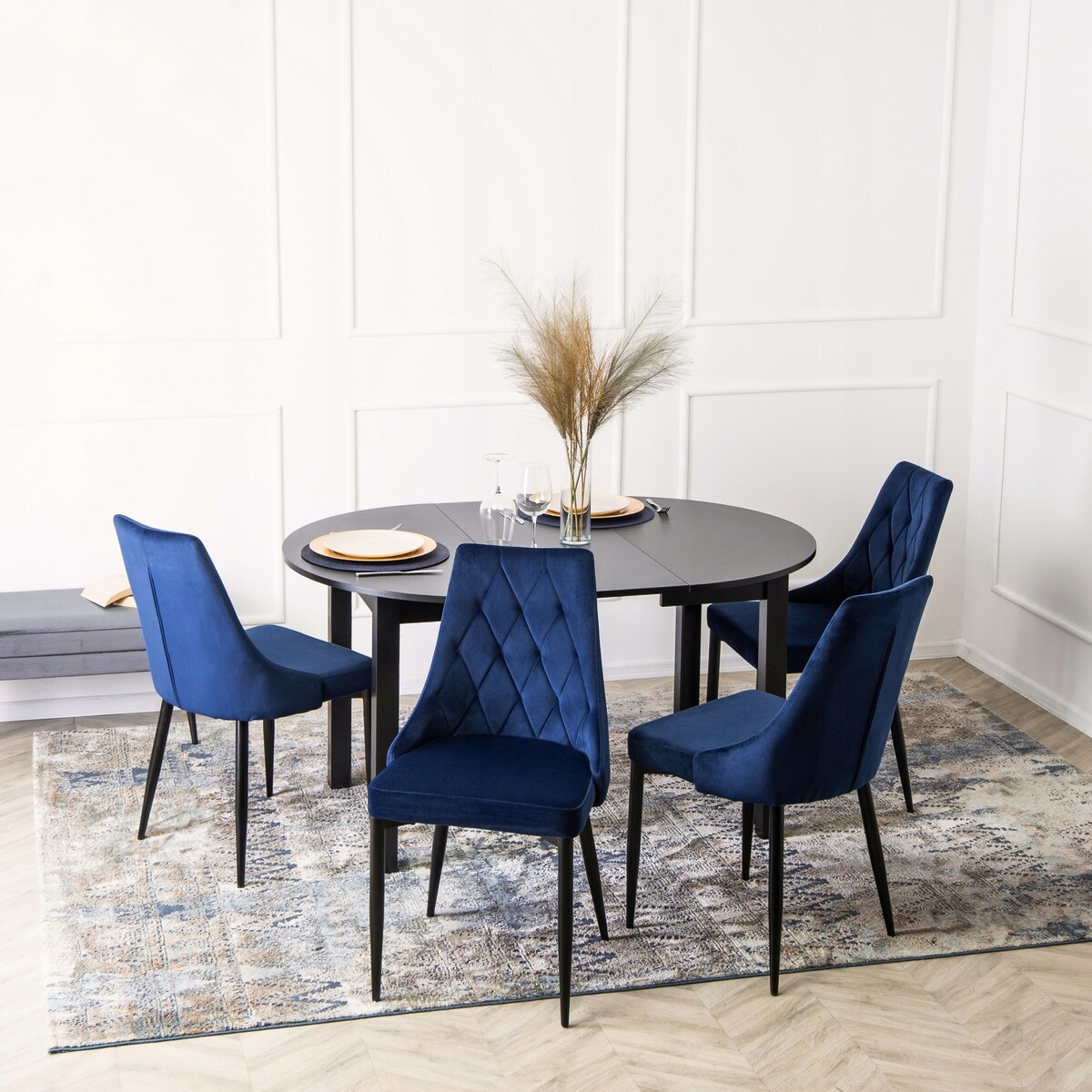 Krzesło Tapicerowane Welurowe Do Salonu Jadalni Loft Velvet Granatowe CORK