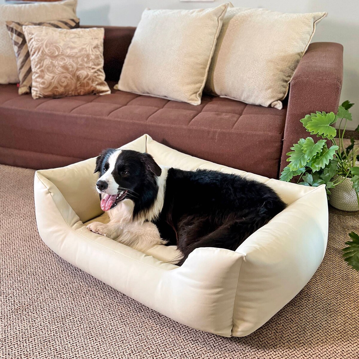 Legowisko dla psa z ekoskóry MARIO, 140x110 cm, Beż