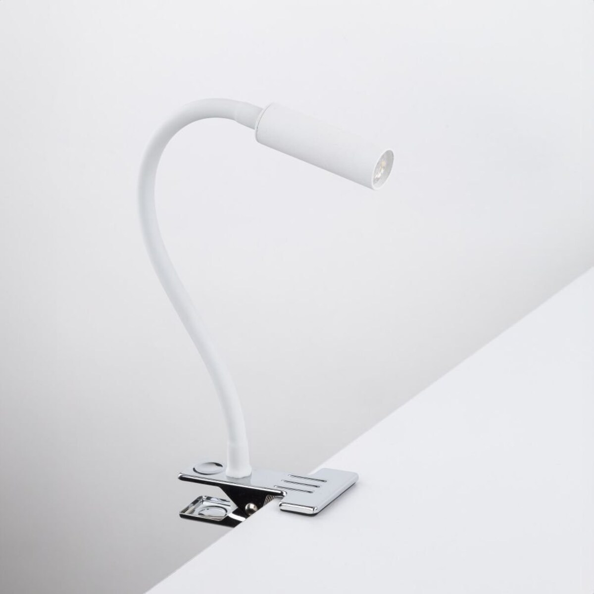 Lampa biurkowa na klips TK Lighting LAGOS WHITE biała/chrom G9 6W nowoczesna do biura i pokoju dziecięcego
