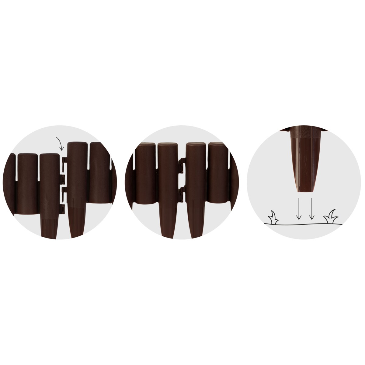 Palisada ogrodowa obrzeże ogrodowe trawnikowe brązowe Plonos tworzywo płotek 220 cm