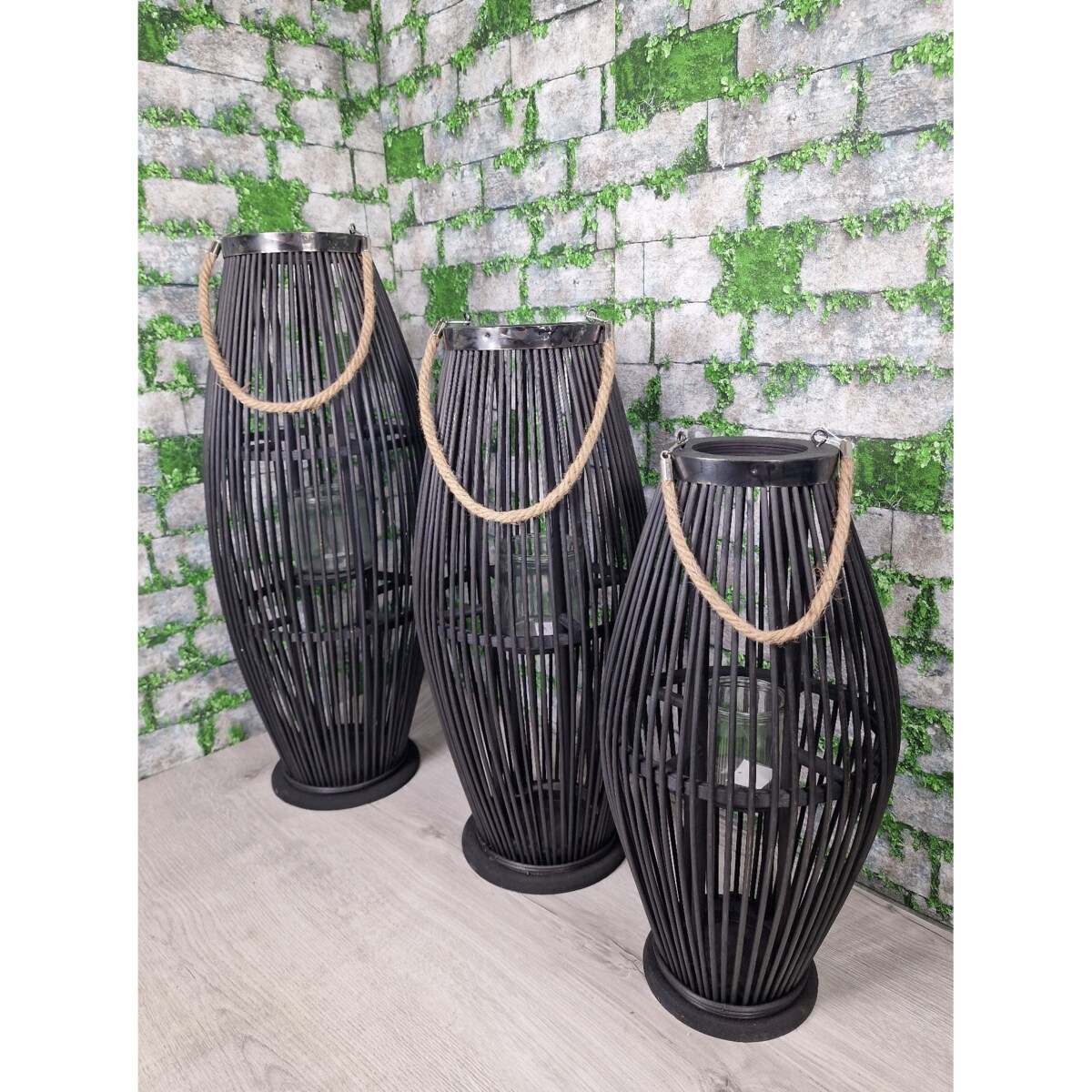 Lampion Bambusowy Rattanowy Latarnia 85 Cm Czarny