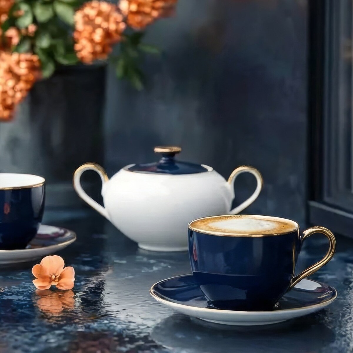 VILLA ITALIA Serwis kawowy na 6 osób porcelanowy Zestaw prezentowy BLUE VELVET