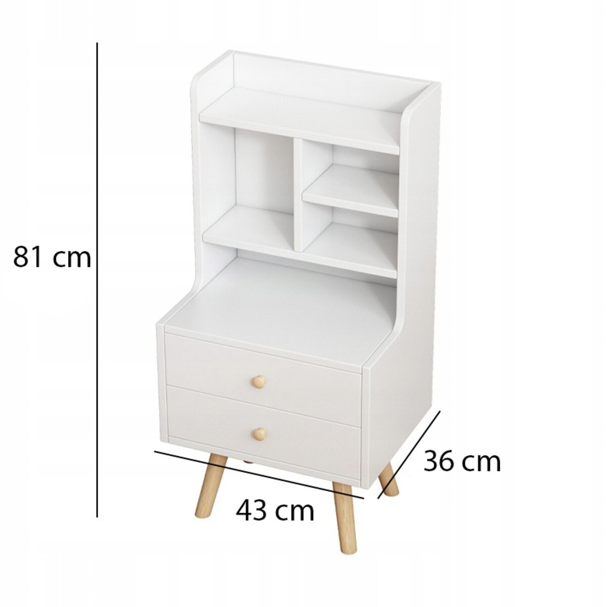 Szafka nocna stolik z 2 szufladami regał skandynawski sypialni salonu 81 cm