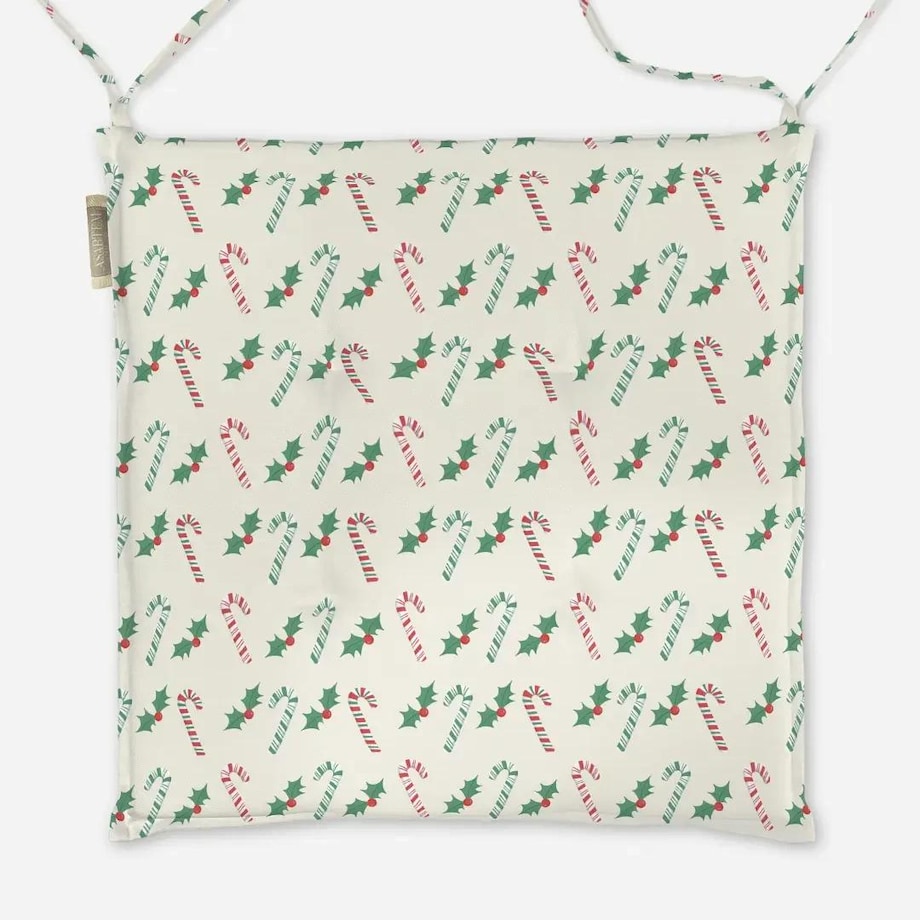 Poduszka świąteczna na krzesło - Laski świąteczne i jemioła