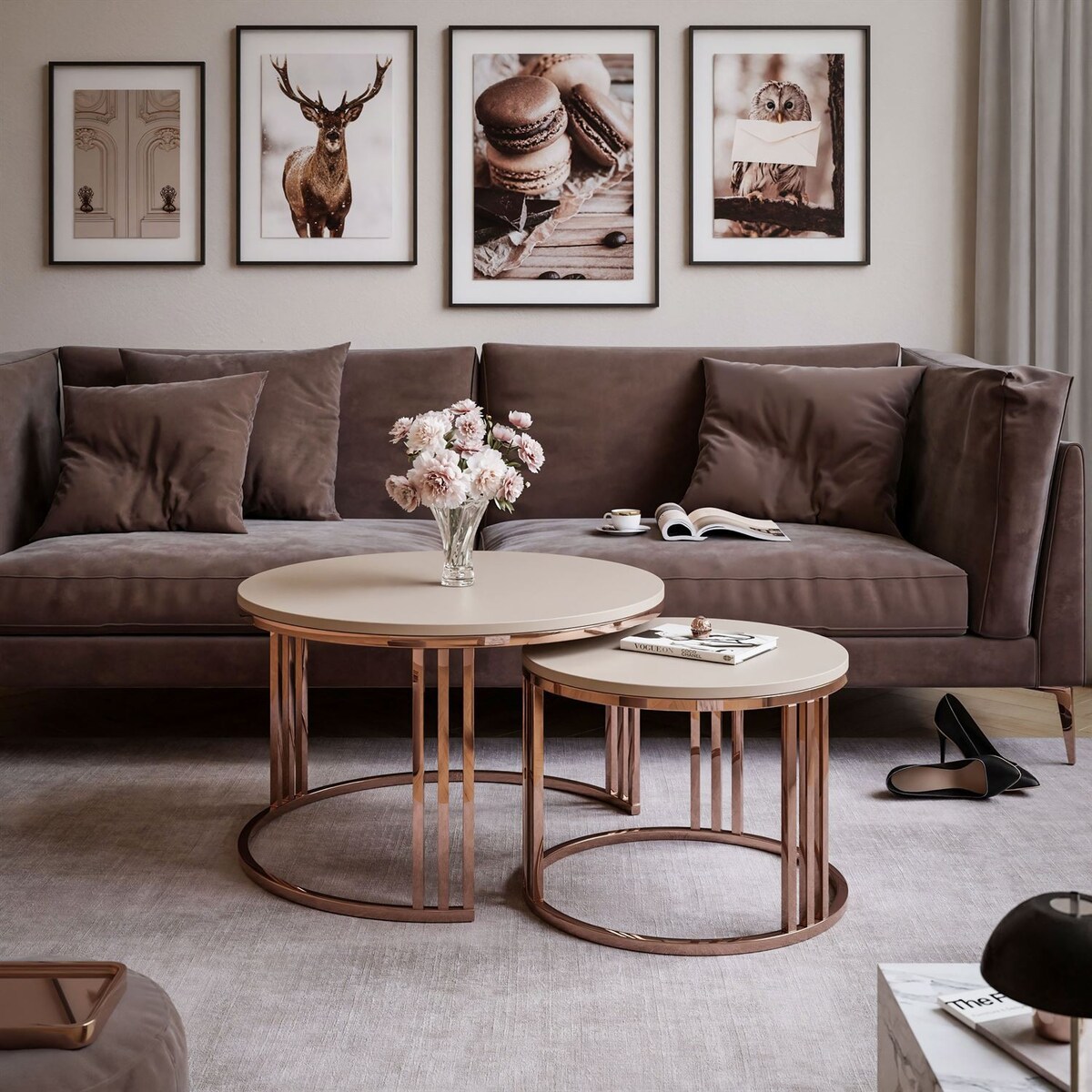 Stolik kawowy LORI 2w1 miedź kaszmir mat