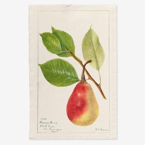 Lniany ręcznik kuchenny - Gruszka i liście