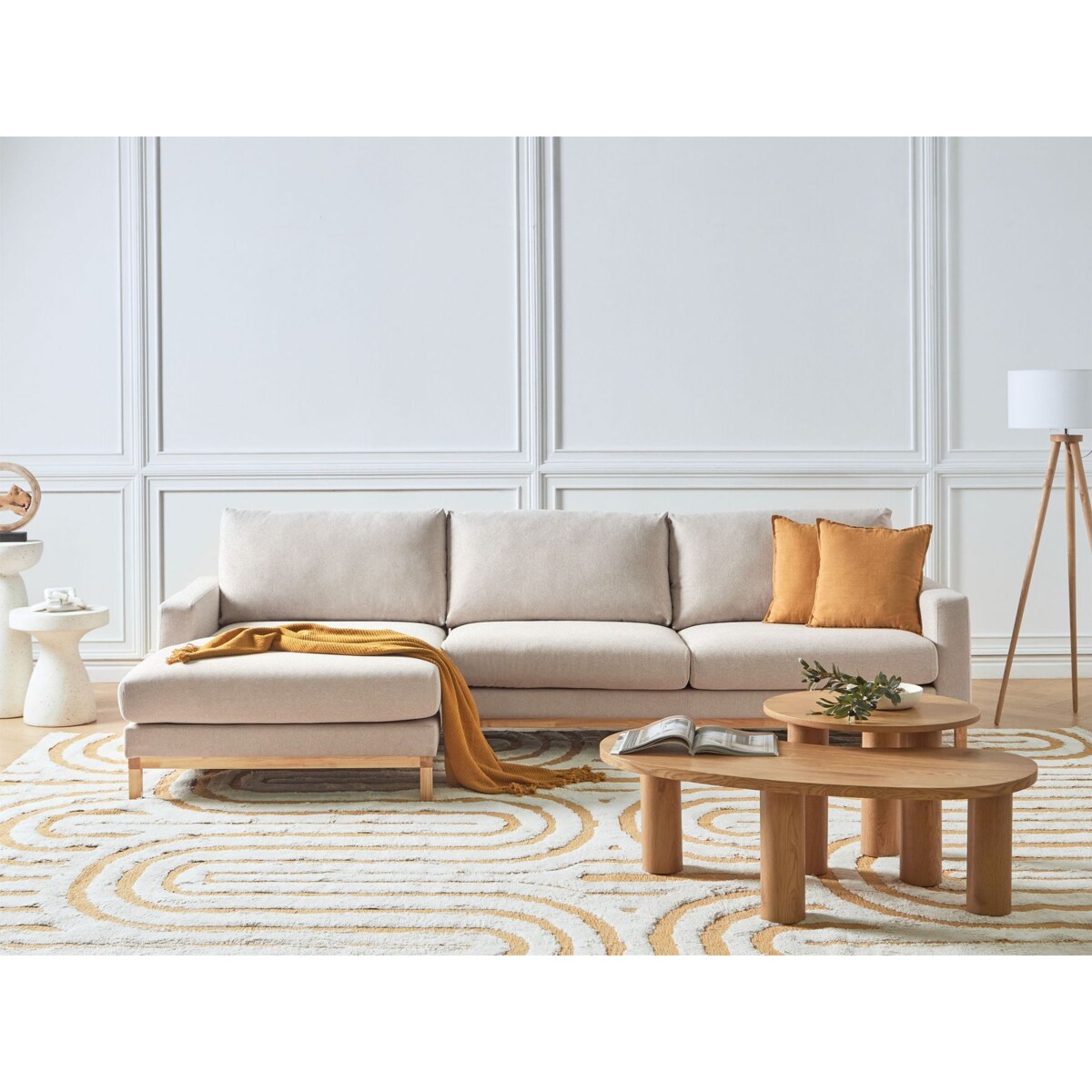 Sofa narożna prawostronna SIGGARD Beżowy Tkanina