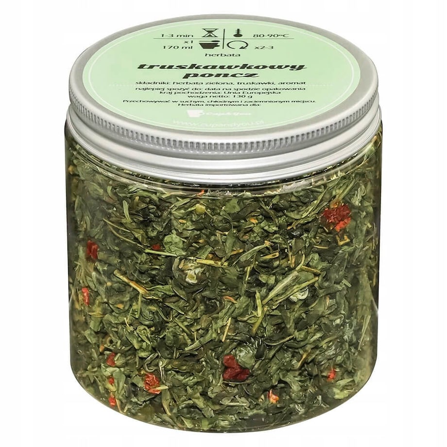Herbata zielona TRUSKAWKOWY PONCZ o smaku truskawkowego ponczu PREMIUM - herbata liściasta sypana mieszanka napar susz - gotowa na prezent upominek