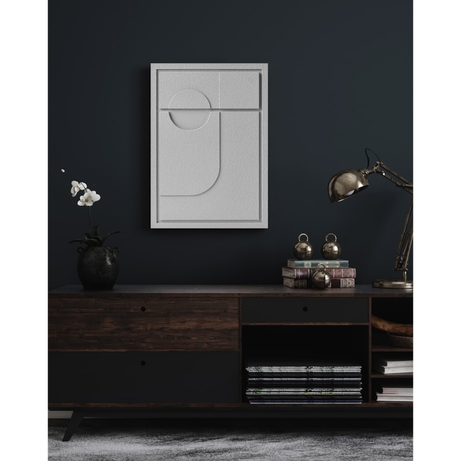 Obraz 3D 50x70cm Geometric II – Dekoracja Ścienna z Tynku Naturalnego, Milky Grey Minimalistyczny Relief