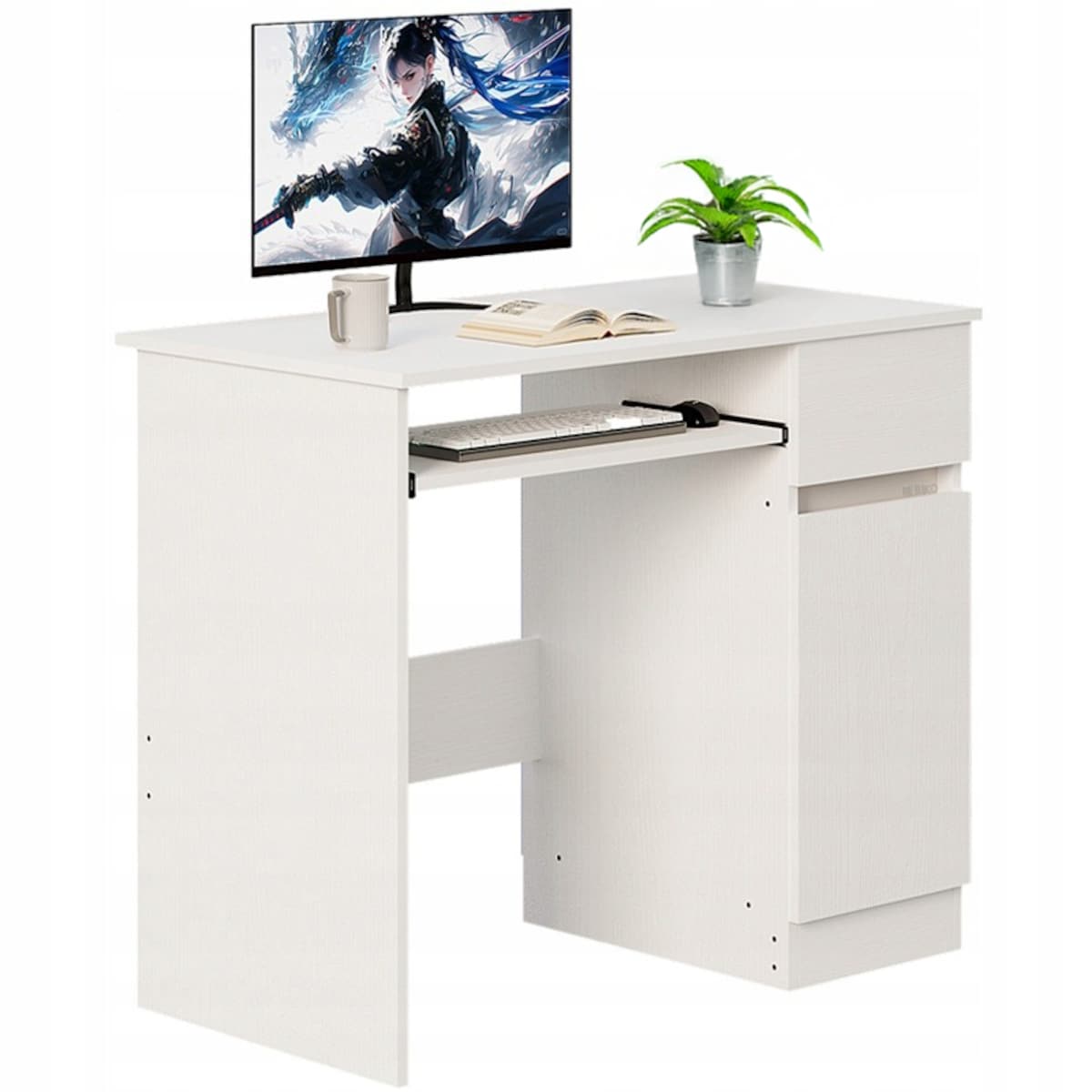 Biurko komputerowe białe nowoczesne z szufladą