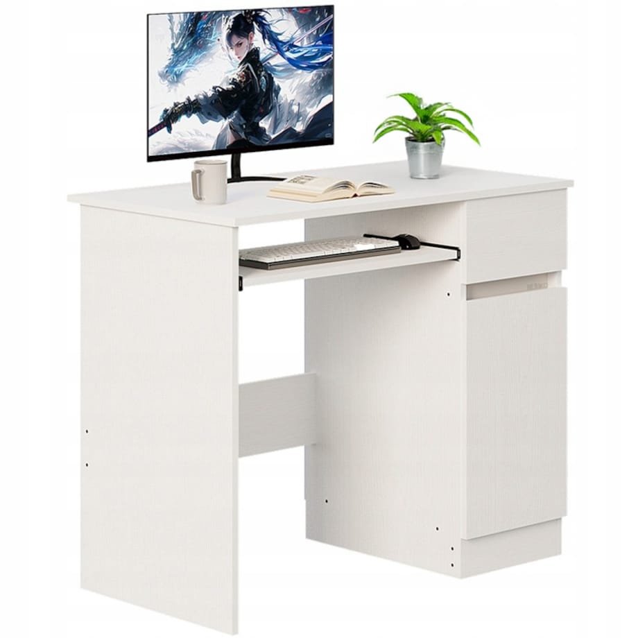 Biurko komputerowe białe nowoczesne z szufladą
