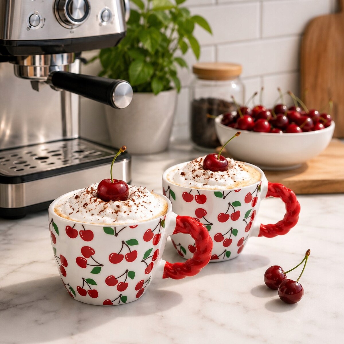 Filiżanki 300 ml 2szt w Wiśnie Kubki do Kawy i Herbaty latte napoje komplet