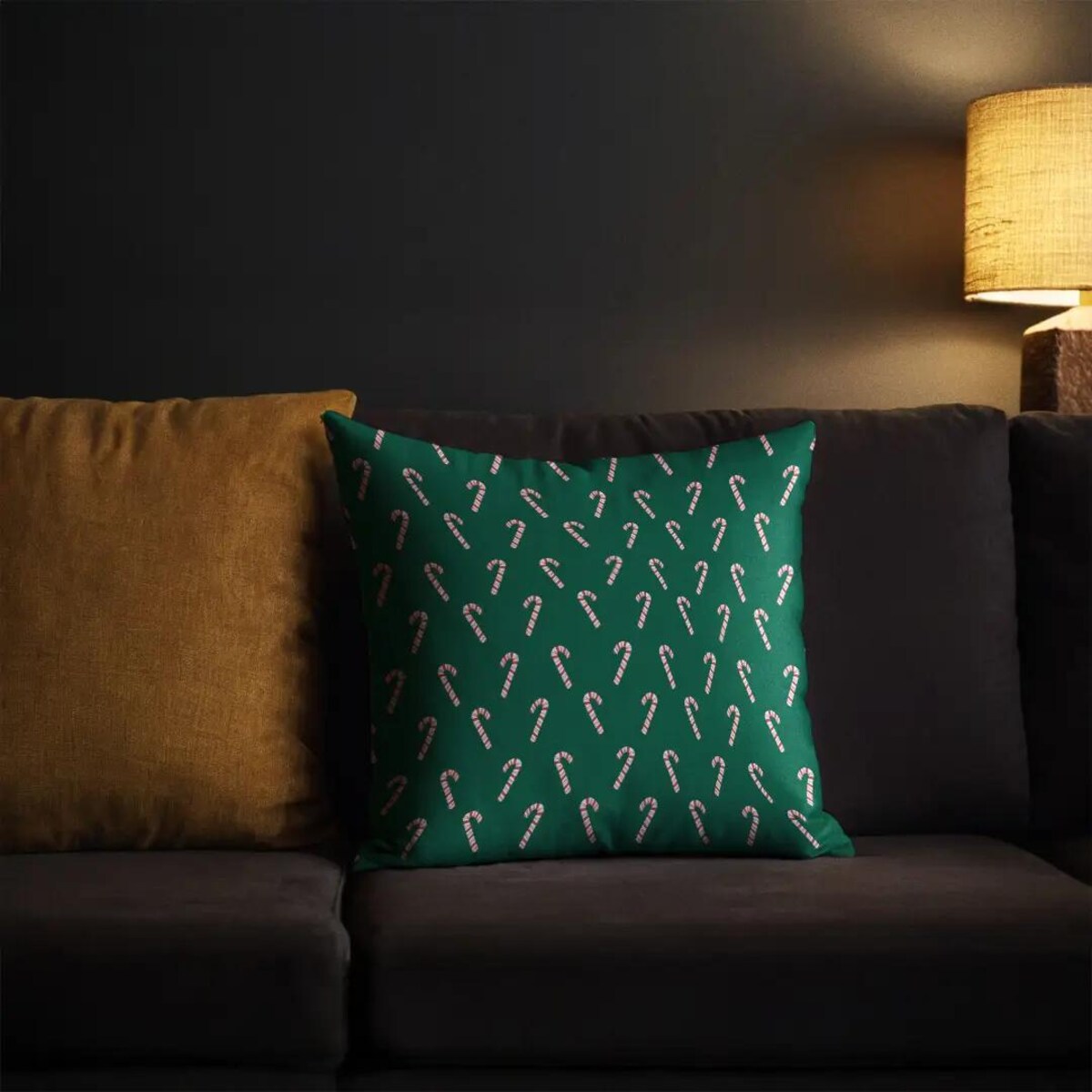 Poduszka świąteczna - Laski cukrowe - zielony 45x45 cm