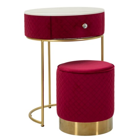 Toaletka z taboretem Nightstand Dressing Vellit, zestaw 2 szt., zestaw do makijażu, czerwony, złoty, Mauro Ferretti