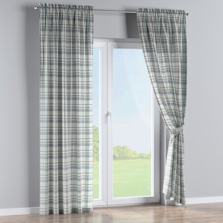 Zasłona na kanale z grzywką 1 szt. 130x260 kratka zielono-szary melanż