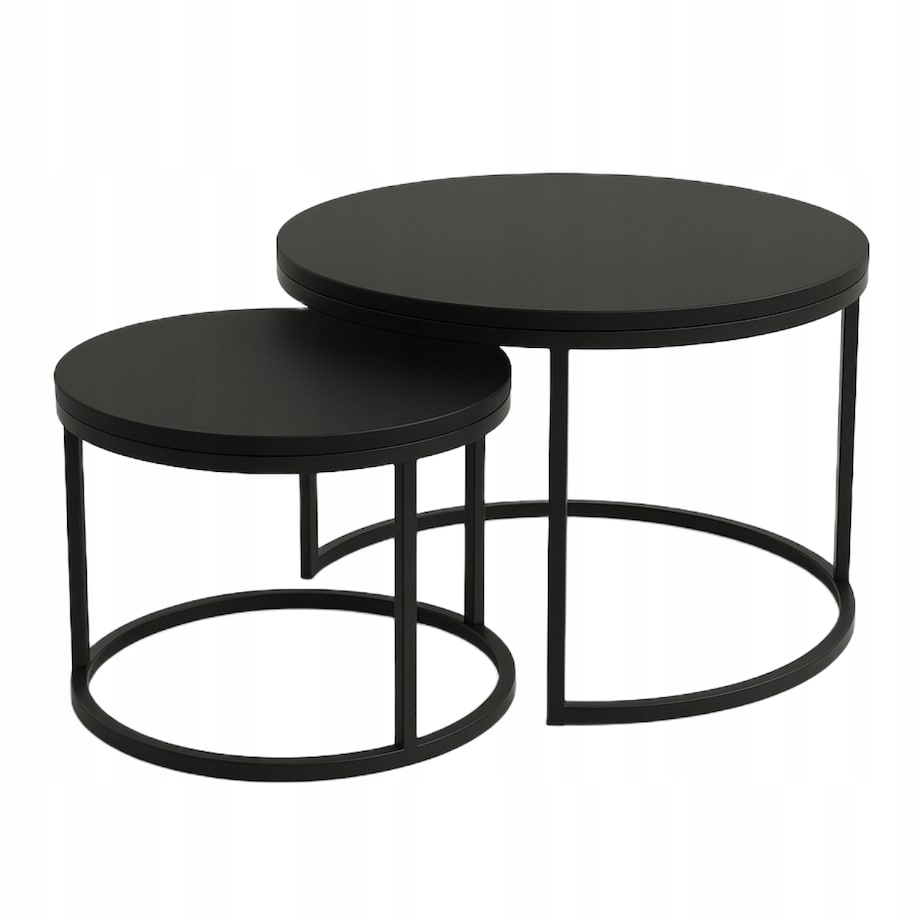 Zestaw 2 Stolików Kawowych Okrągłe LOFTOWE INDUSTRIAL Czarny SOFT LOFT SET
