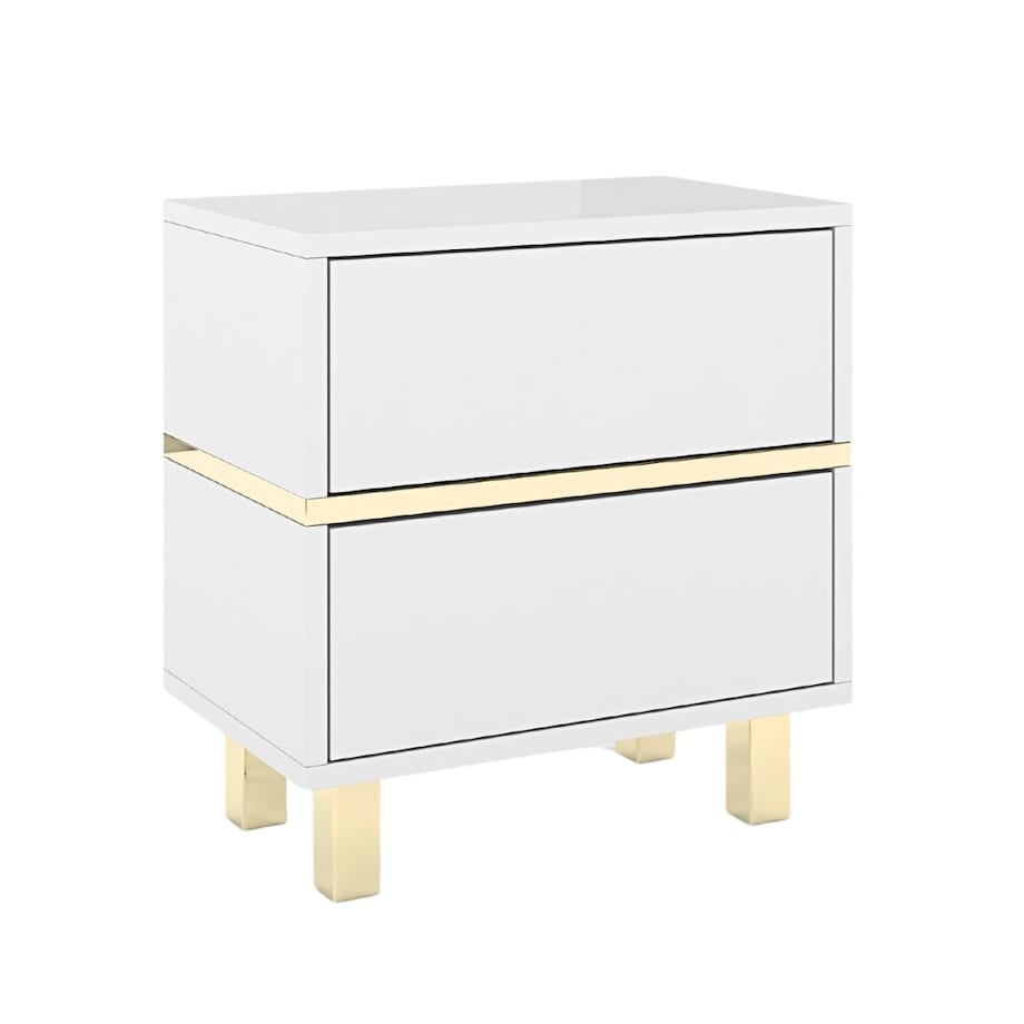 Biała Szafka Nocna Magica ze złotymi dodatkami / szer. 49 cm