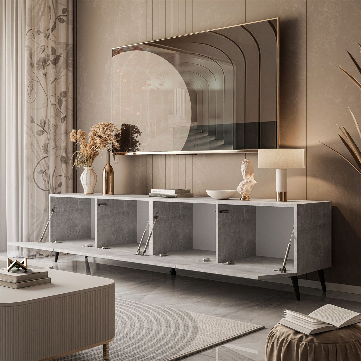 Szafka RTV COLGANTE 200 beton nogi skośne czarne