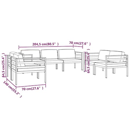vidaXL 7-cz. zestaw mebli ogrodowych, poduszki, aluminium, antracyt