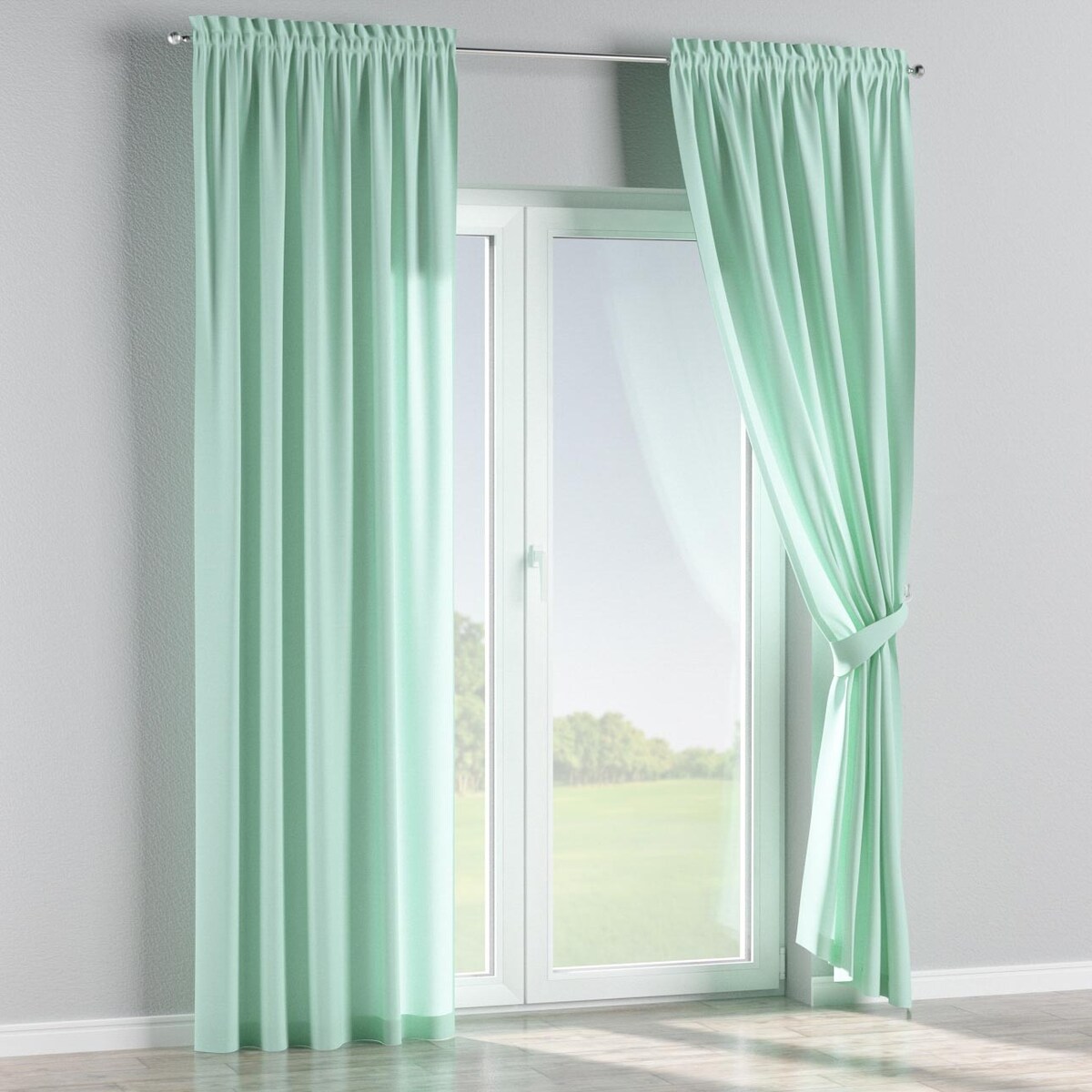 Zasłona na kanale z grzywką 1 szt. 130x245 turkusowo - miętowy