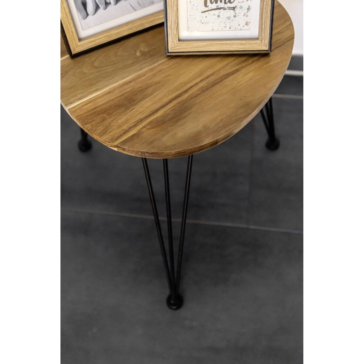 Stolik kawowy okrągły, blat Ø 44 cm z drewna akacji, WENKO