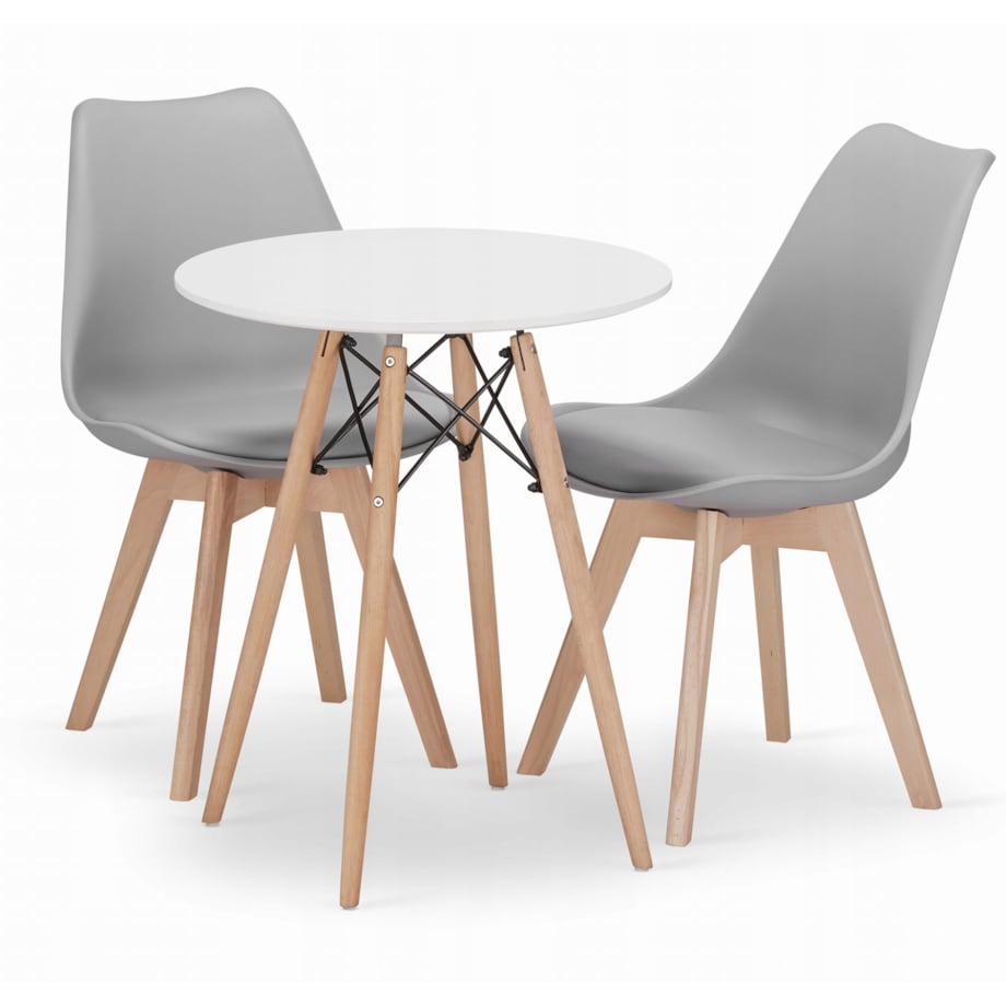 Zestaw Stół Do Jadalni Kuchni Salonu Biura Okrągły Todi 60 Cm Biały + 2 Krzesła Mark Szare