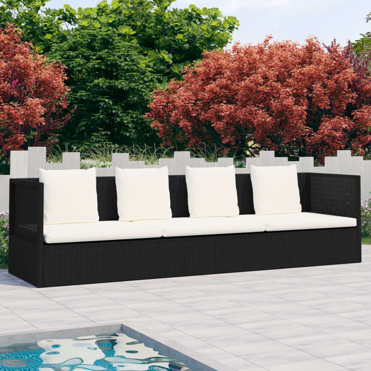 vidaXL Sofa ogrodowa z poduszkami, polirattan, czarna
