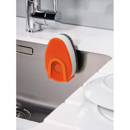 Zestaw 3 gąbek do zmywania z pojemniczkiem na płyn (pomarańczowych) Soapy Sponge Joseph Joseph wycofane