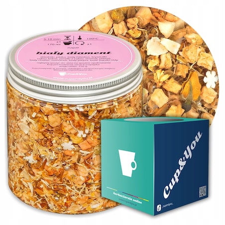 Herbata owocowa Biały Diament o smaku owoców z nutą kremowej brzoskwini - herbata liściasta sypana mieszanka napar susz - gotowa na prezent upominek