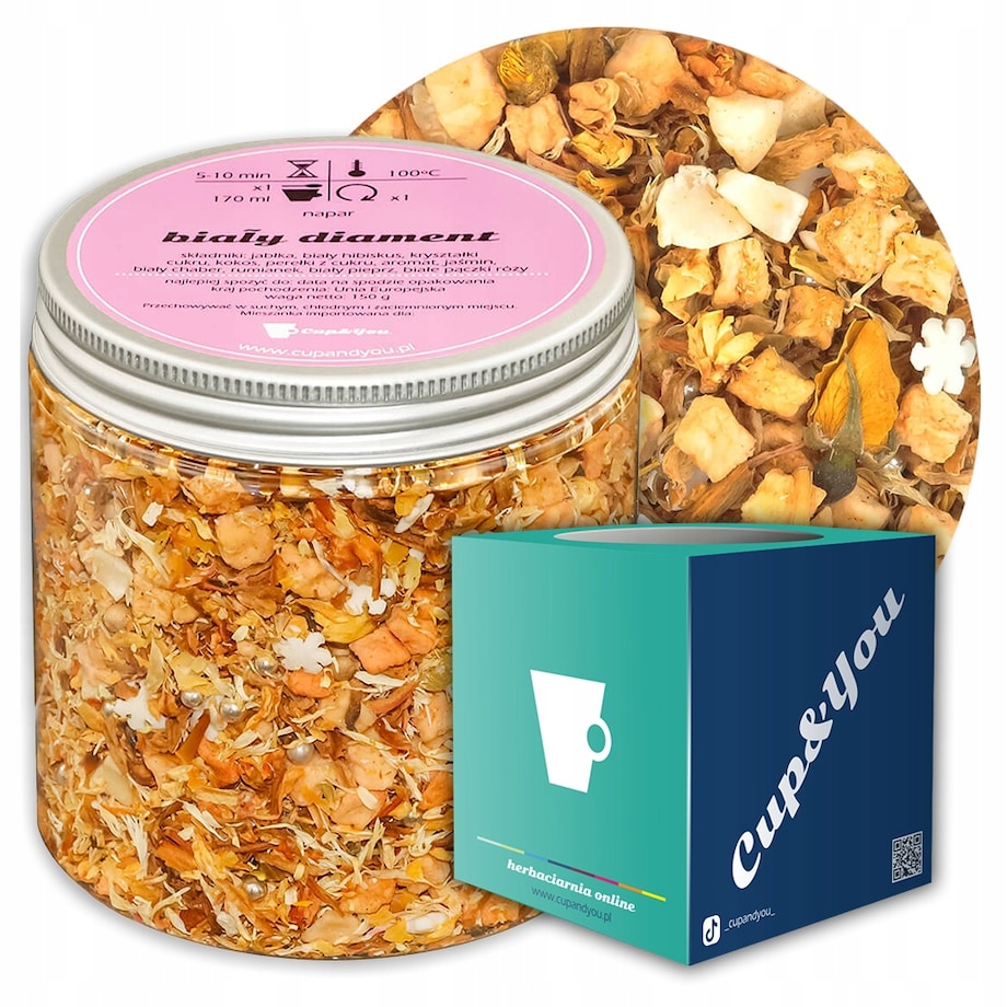 Herbata owocowa Biały Diament o smaku owoców z nutą kremowej brzoskwini - herbata liściasta sypana mieszanka napar susz - gotowa na prezent upominek